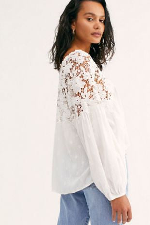 Free People White Lace Floral Blouse - Small