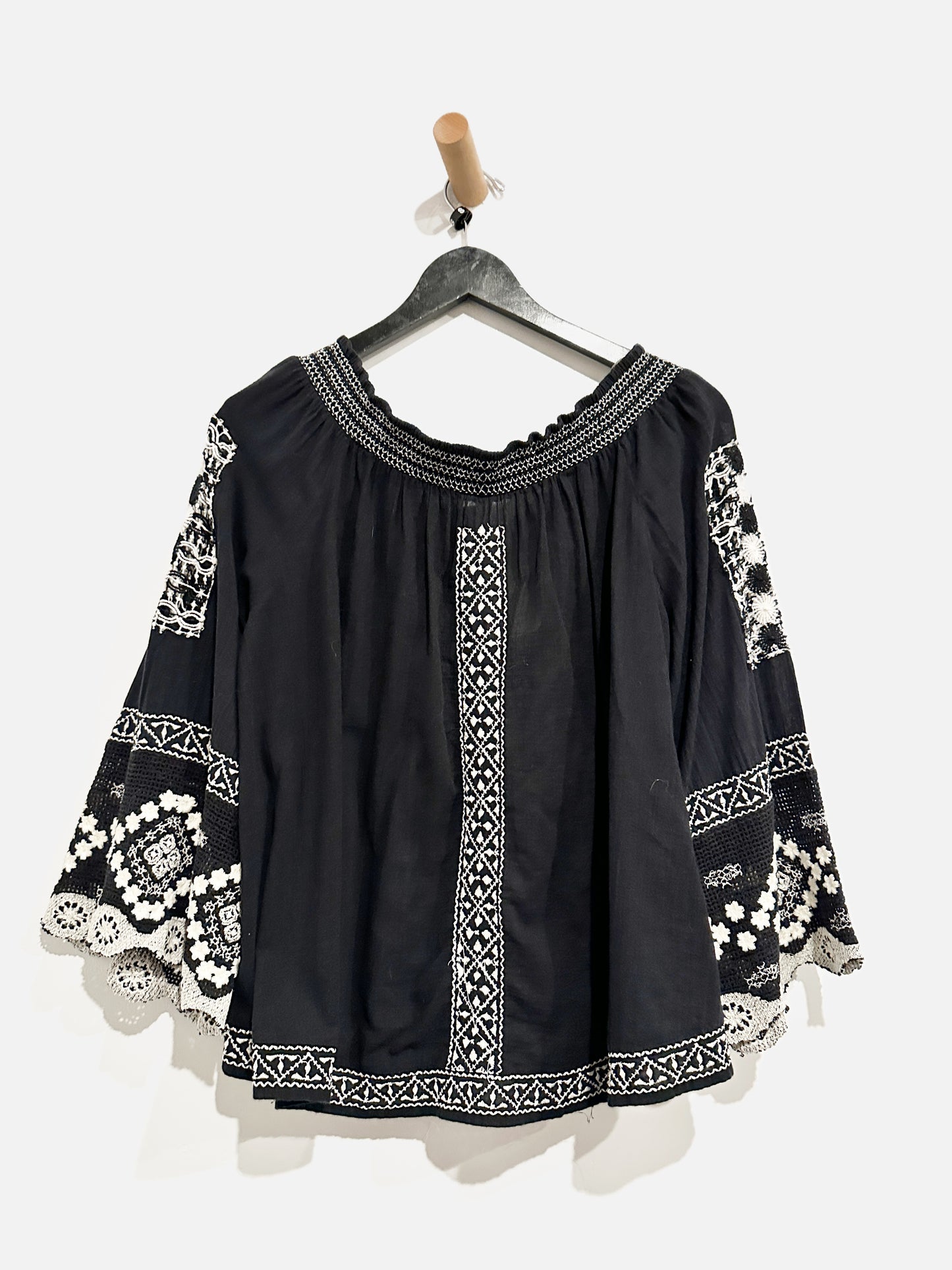 Free People Black Embroidered Blouse - Small