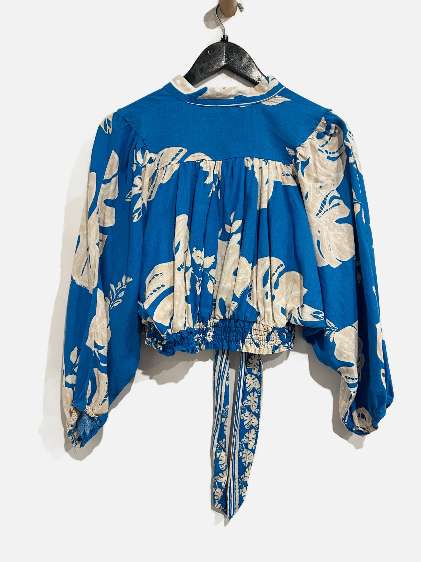 Rachel Zoe Blue Palm Tie Front Button Down - Small