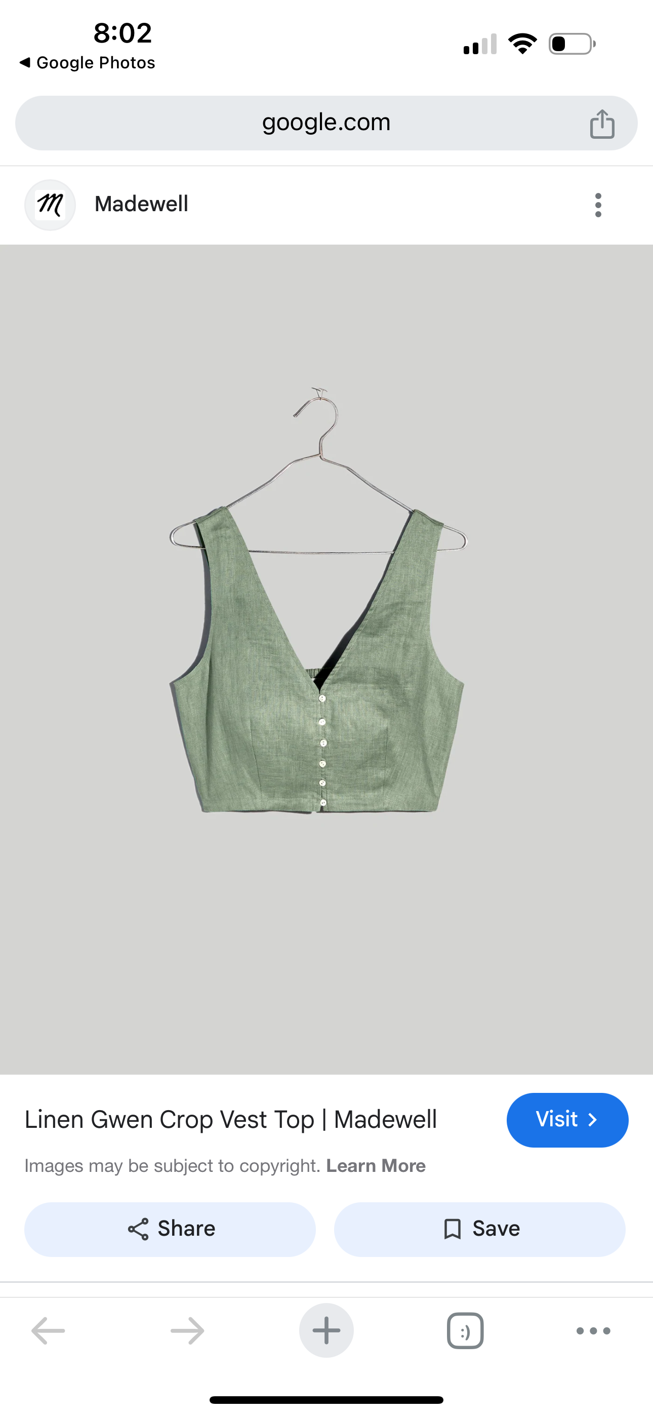 Madewell Green Linen Crop Tank - 6