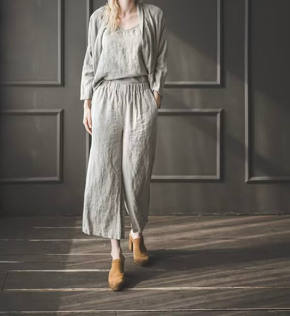 Flax Linen Wide Leg Pants - Medium
