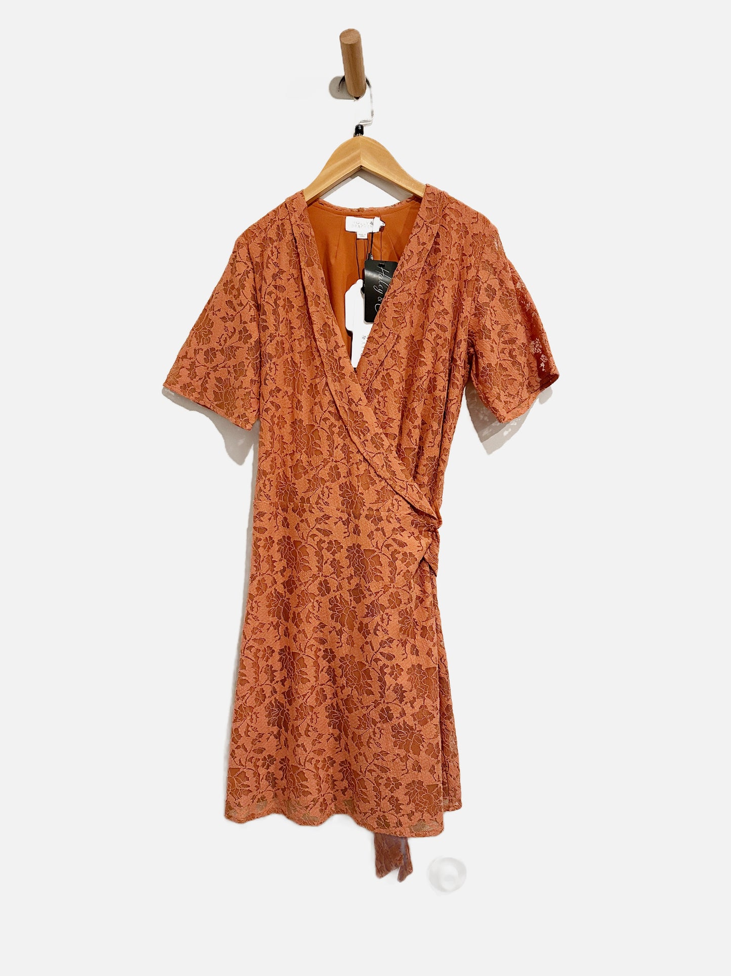 Molly Bracken Apricot Lace Wrap Dress - Small