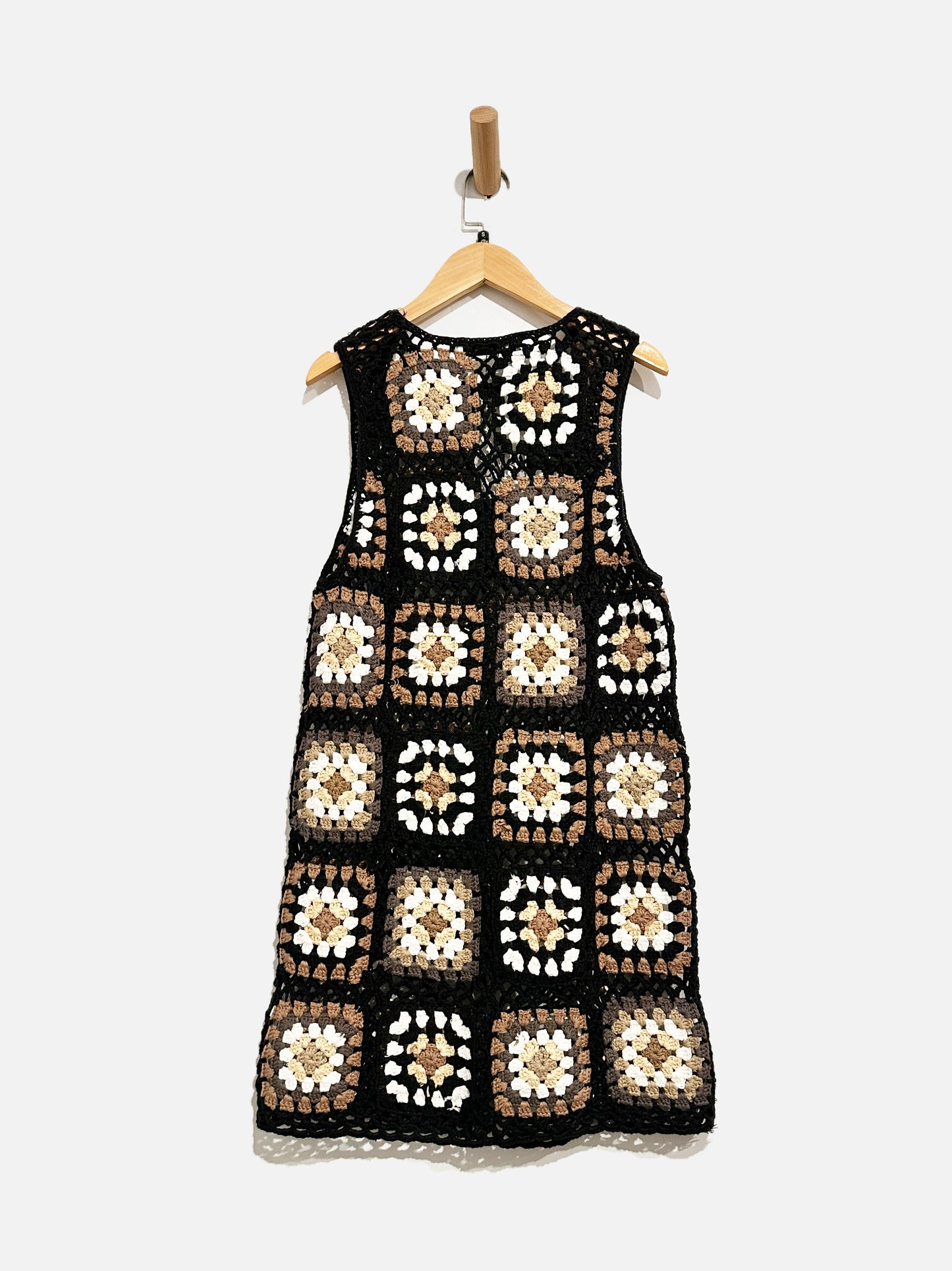 Zara Black Crochet Granny Squares Dress - Small
