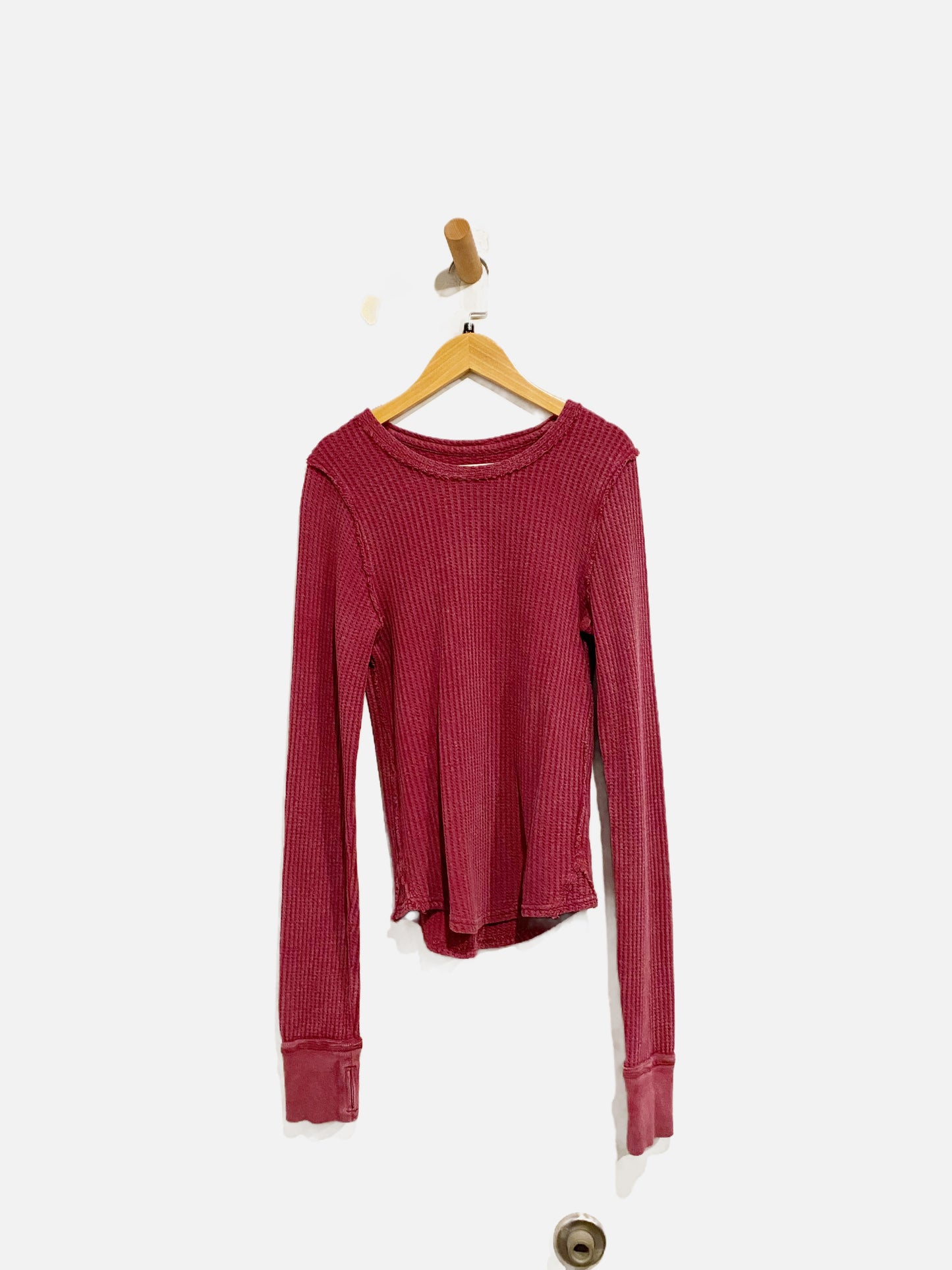 Free People Roll With It Pink Waffle Knit LS Top - Small