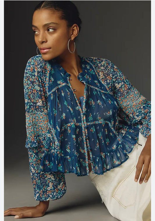 Anthropologie Sheer Babydoll Blouse - Small
