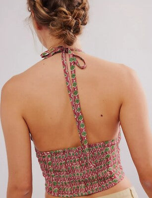 Free People Pink and Green Halter Top - Medium
