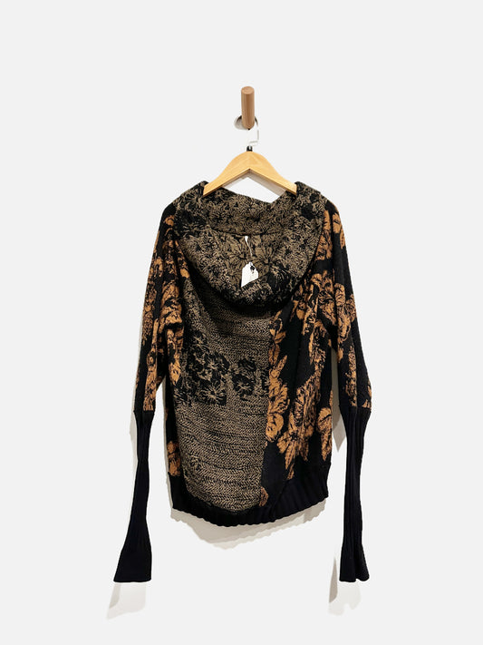 Free People Black and Gold OTS Printed Sweater - Small