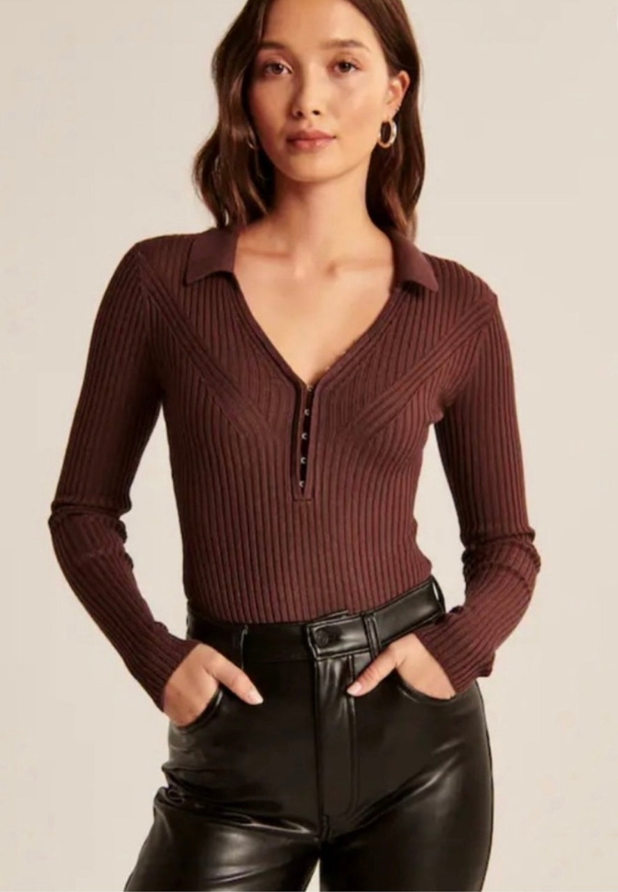 Abercrombie & Fitch Hook and Eye Brown Sweater Bodysuit - Large