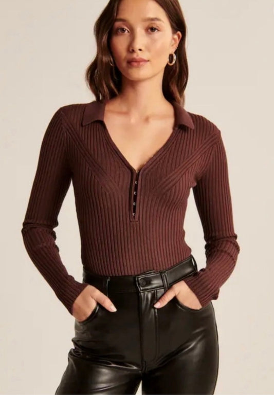 Abercrombie & Fitch Hook and Eye Brown Sweater Bodysuit - Large