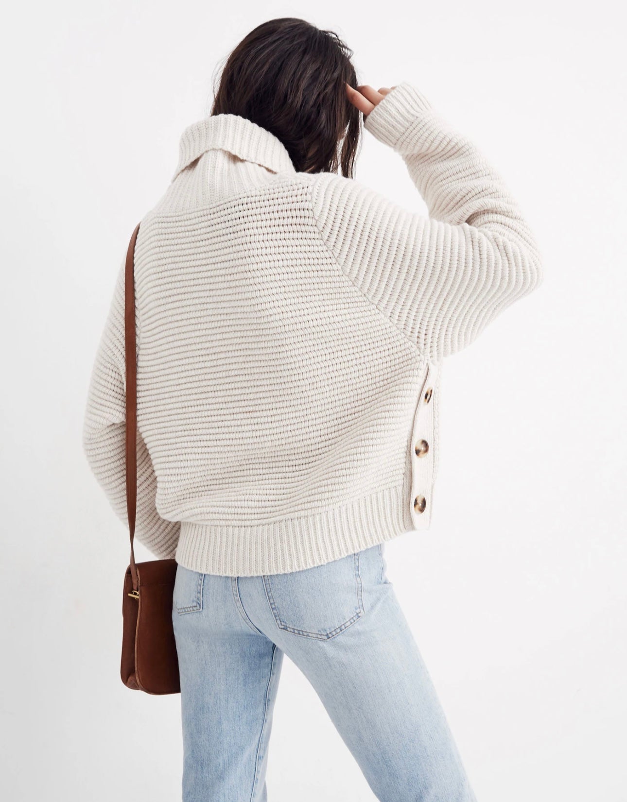 Madewell Cream Cable Knit Side Button Sweater - XXS