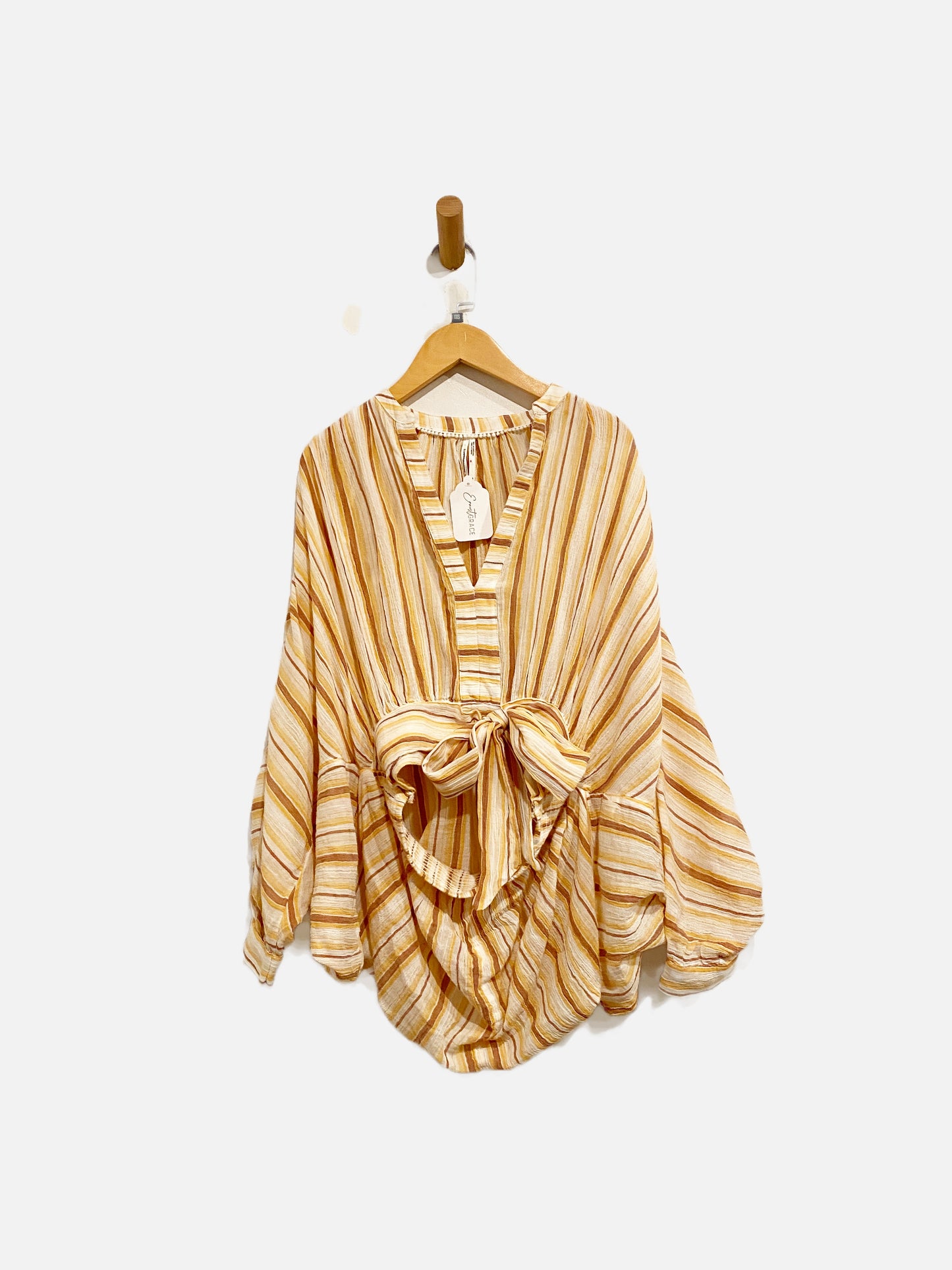 Anthropologie Orange Stripe Tie Front Blouse - XXS