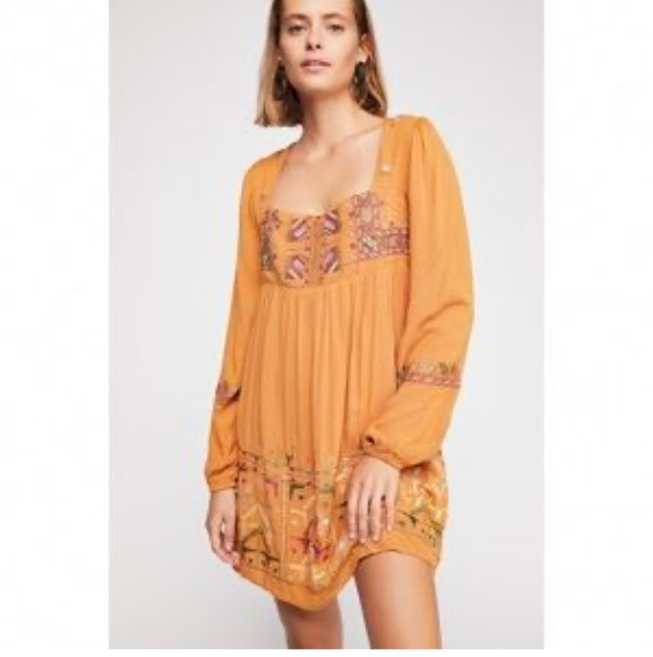 Free People Rhiannon Tan Embroidered Dress - Medium