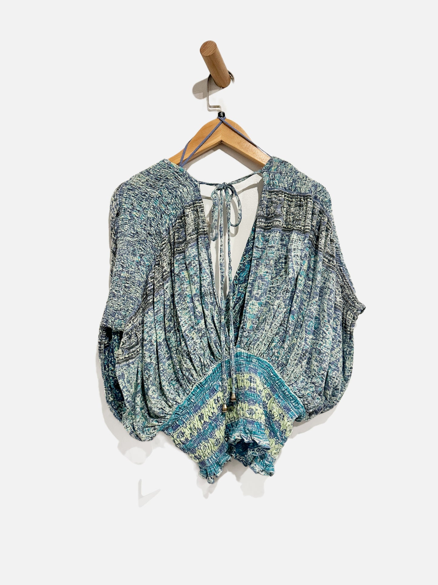 Free People Next Vacation Blue Smocked Top - Small