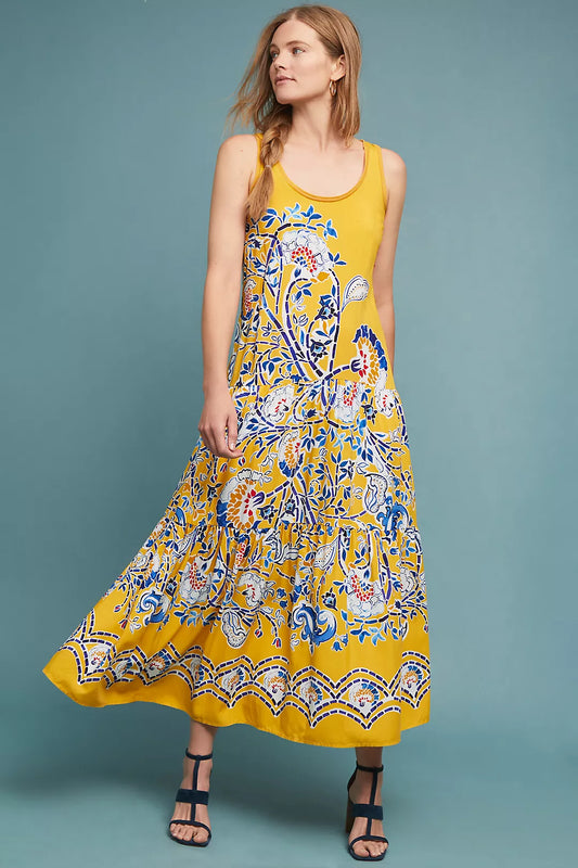 Anthropologie Maeve Yellow Floral Maxi Dress - Medium