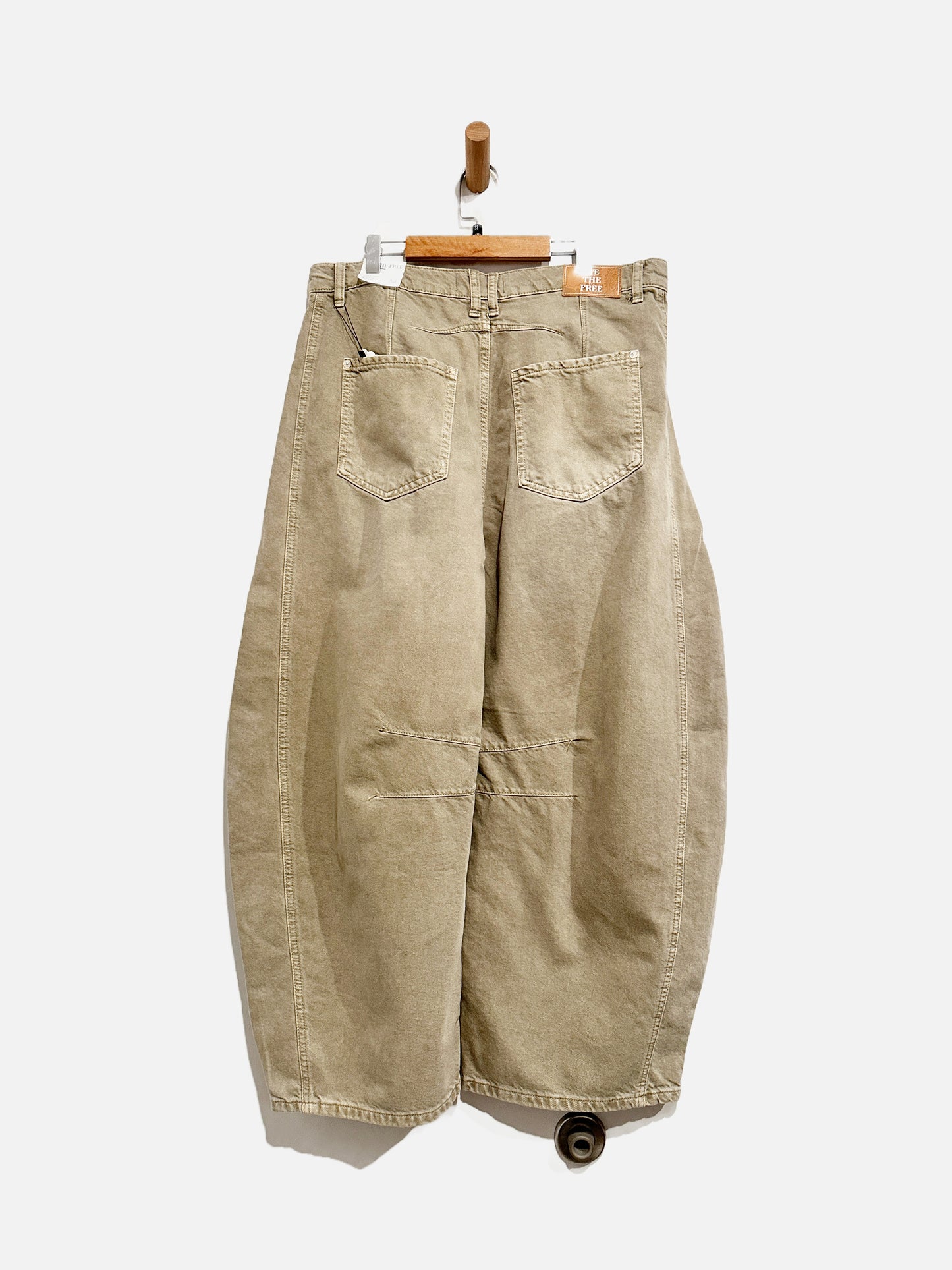 Free People Good Luck Mid Rise Barrel Leg Jeans in Khaki Taupe - 32