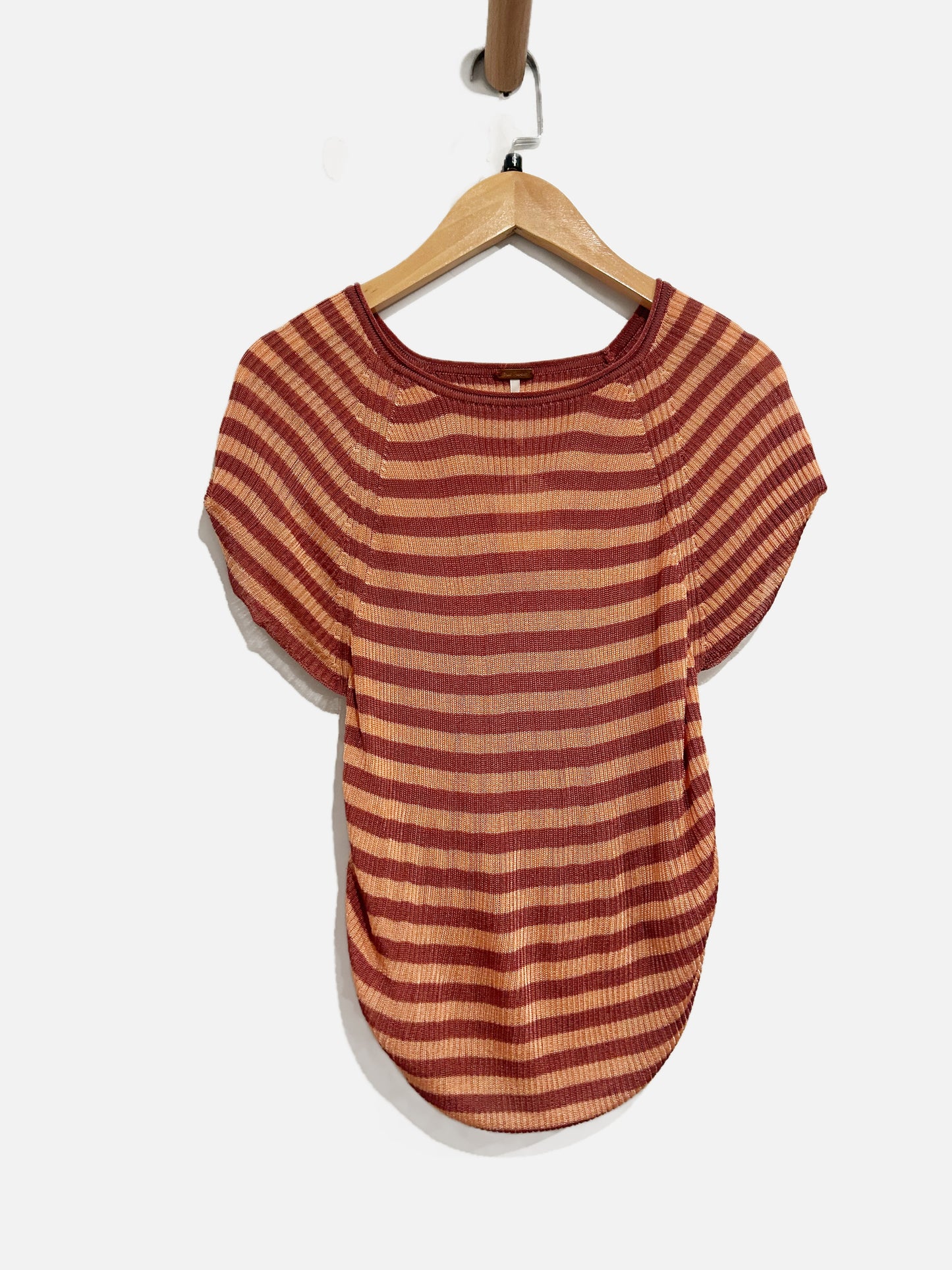 Free People Orange and Pink Stripe Tee - Small