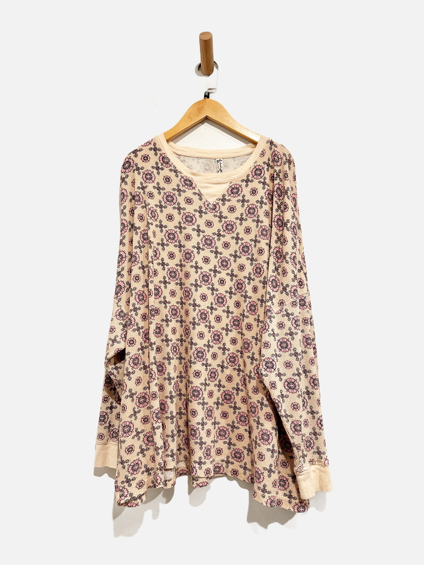 Free People Intimately Pink Floral Waffle Knit LS - Small
