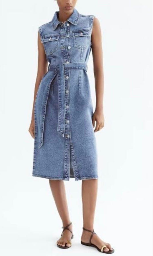 Zara Denim Sleeveless Shirt Dress-Small