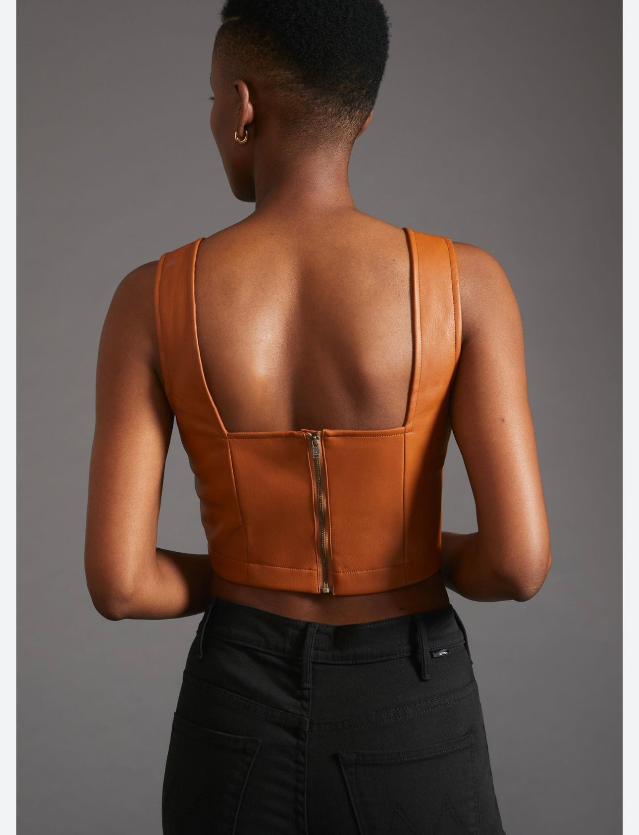 Anthropologie Maeve Tan Faux Leather Notch Crop Top - 2