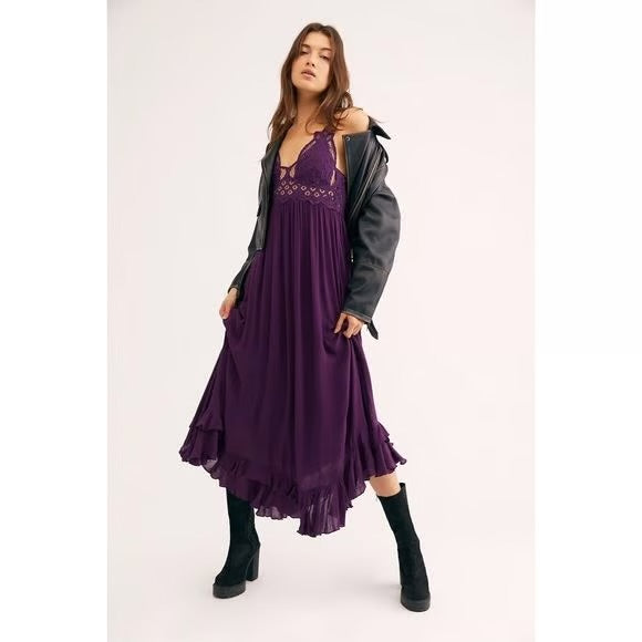 Free People Adella Lace Maxi Dress in Purple - XS