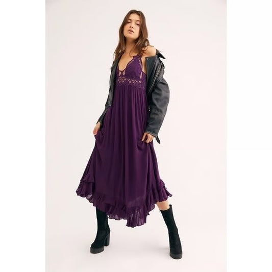 Free People Adella Lace Maxi Dress in Purple - XS