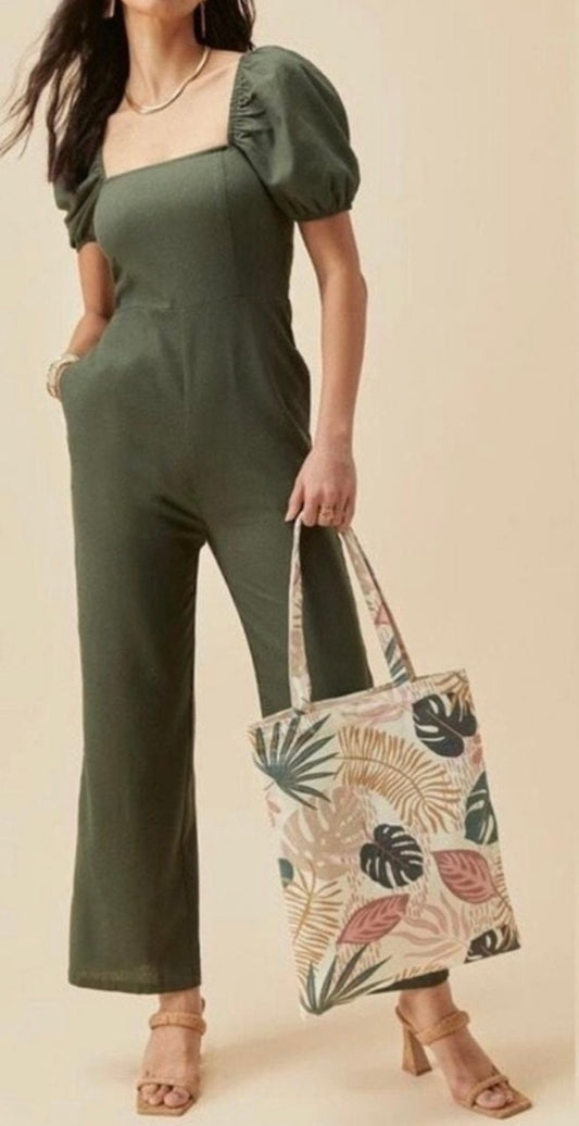 Audrey Parks Green Linen Jumpsuit - Medium