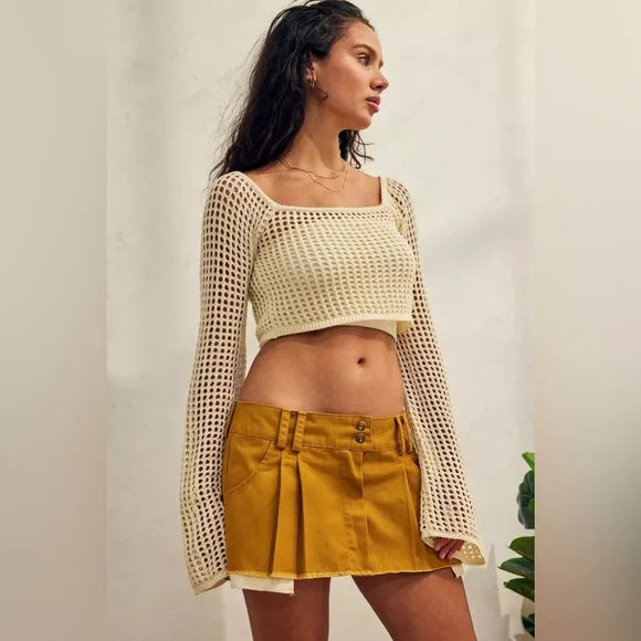 Urban Outfitters Cream Open Knit Cropped Top - XS