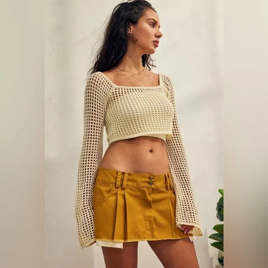 Urban Outfitters Cream Open Knit Cropped Top - XS