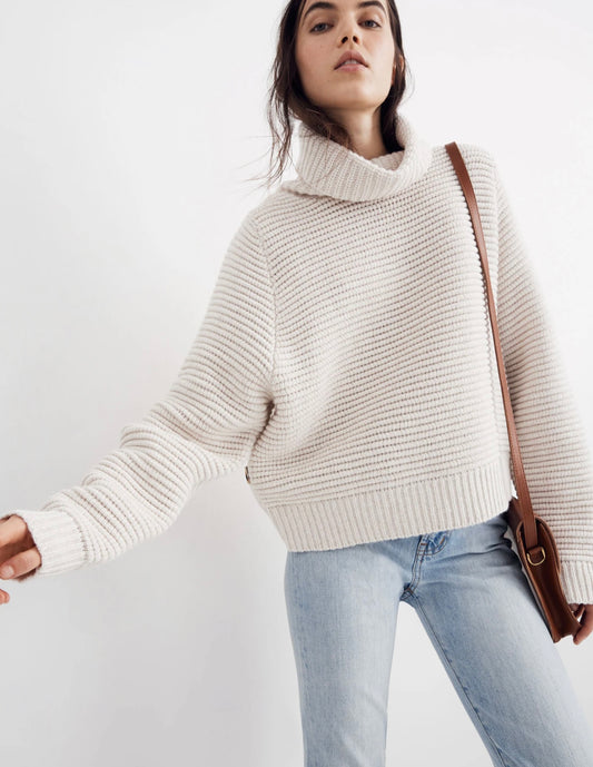 Madewell Cream Cable Knit Side Button Sweater - XXS