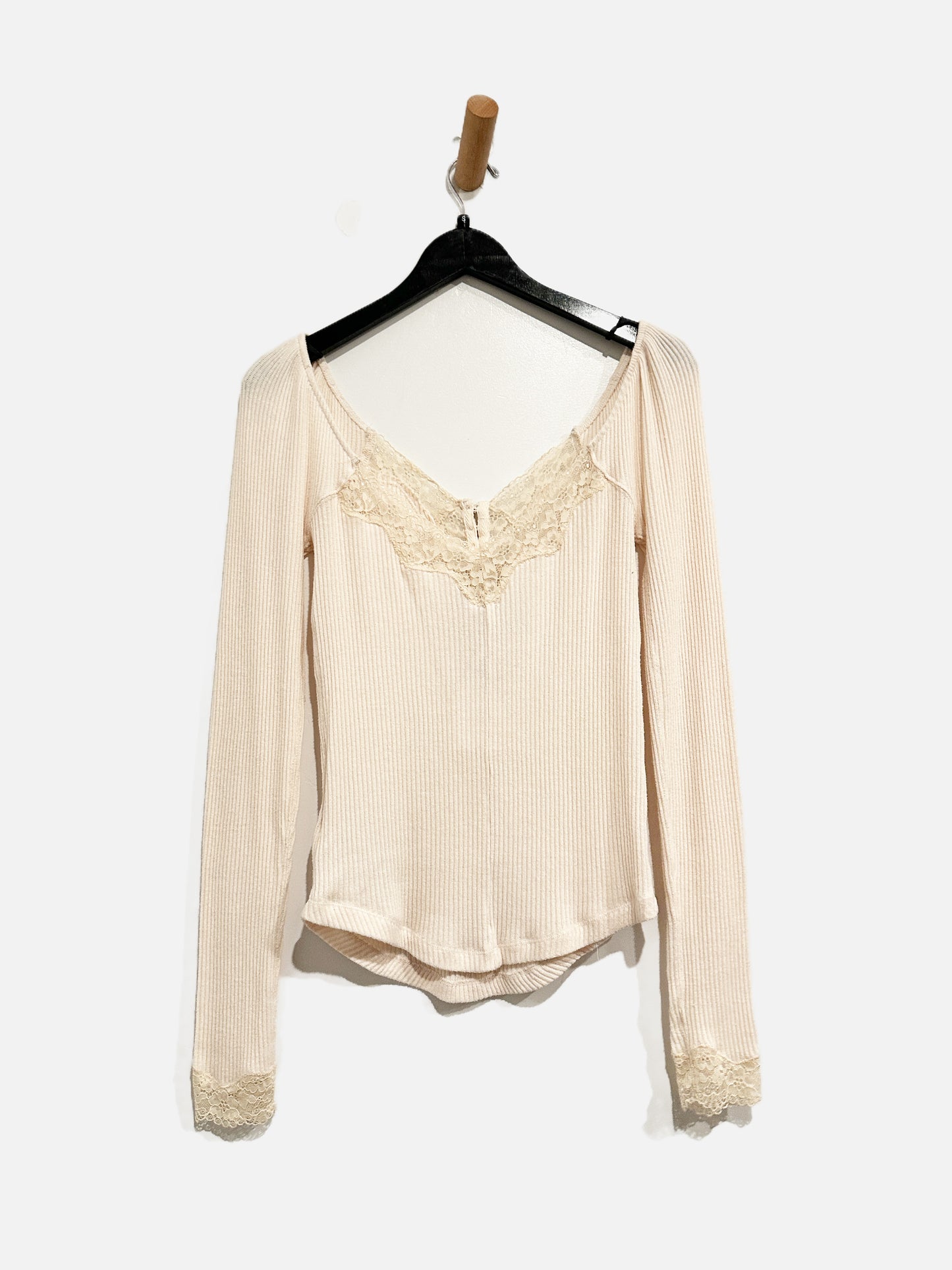 Free People Cream Ribbed Lace LS - Small