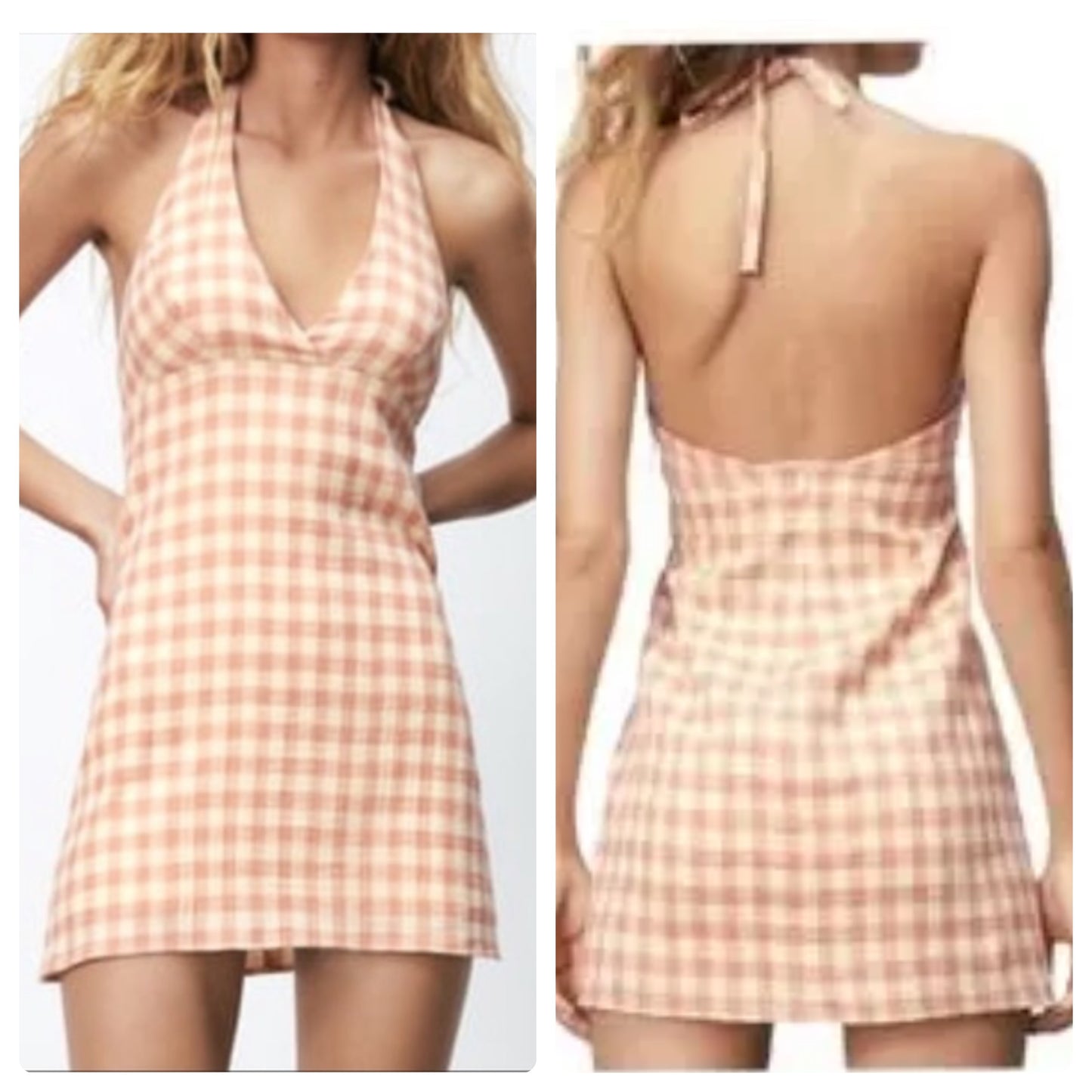 $$Zara Pink Plaid Halter Dress - Medium