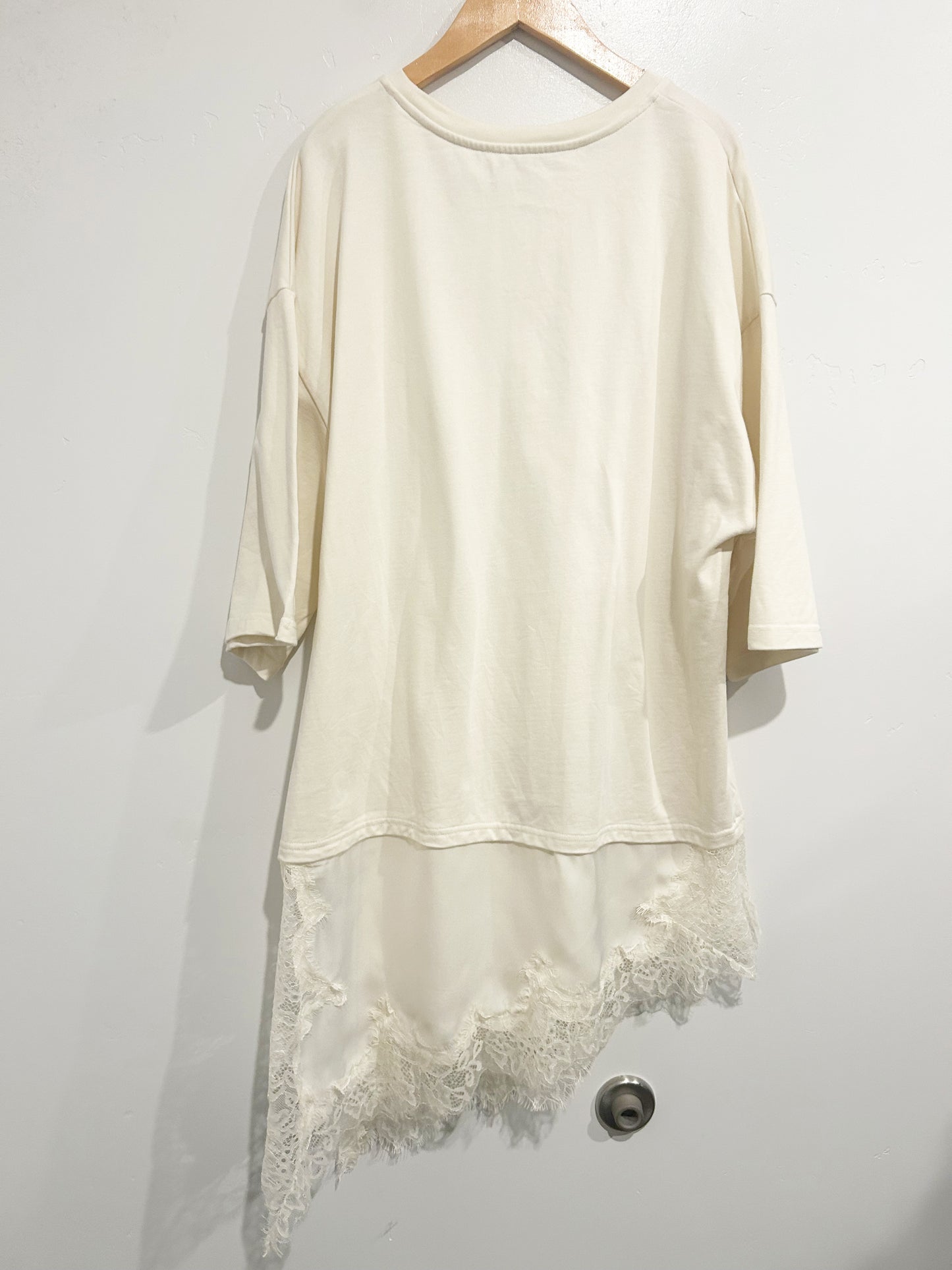 Zara Combination Lace T-Shirt in Ecru - Large
