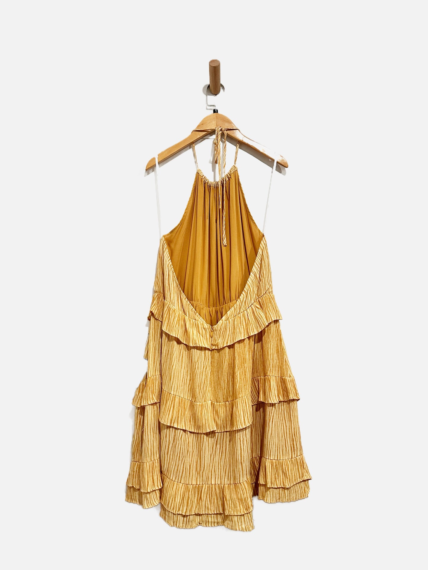 Lulus Downright Darling Mustard Yellow Ruffled Halter Mini Dress - Large