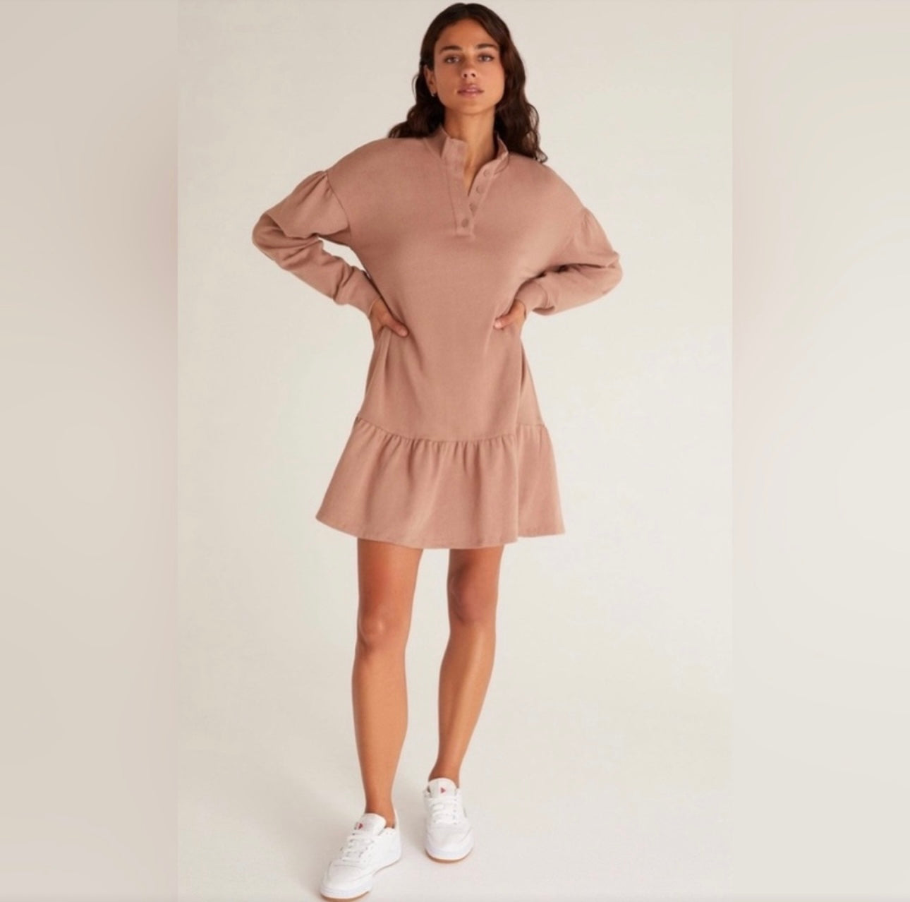Z Supply Brown Ruffle Shirt Dress - XS