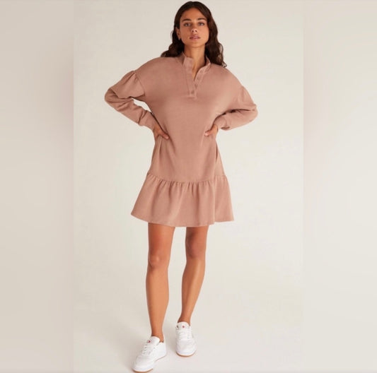 Z Supply Brown Ruffle Shirt Dress - XS