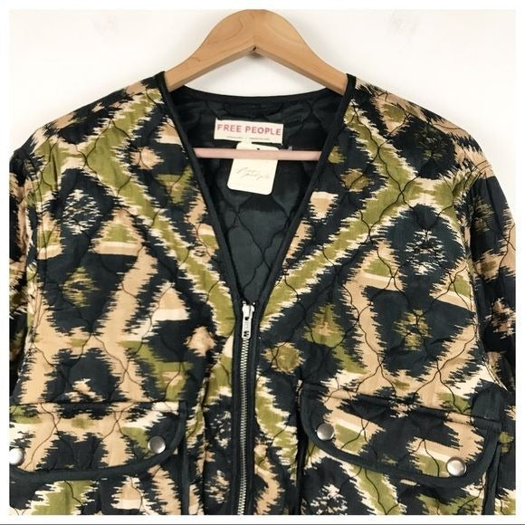 Free People NWT Peggy Quilted Jacket in Black Combo Size Medium