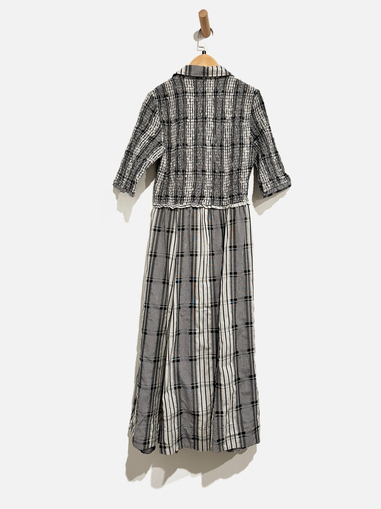 Anthropologie Maeve Black and White Plaid Smocked Maxi Dress - Small