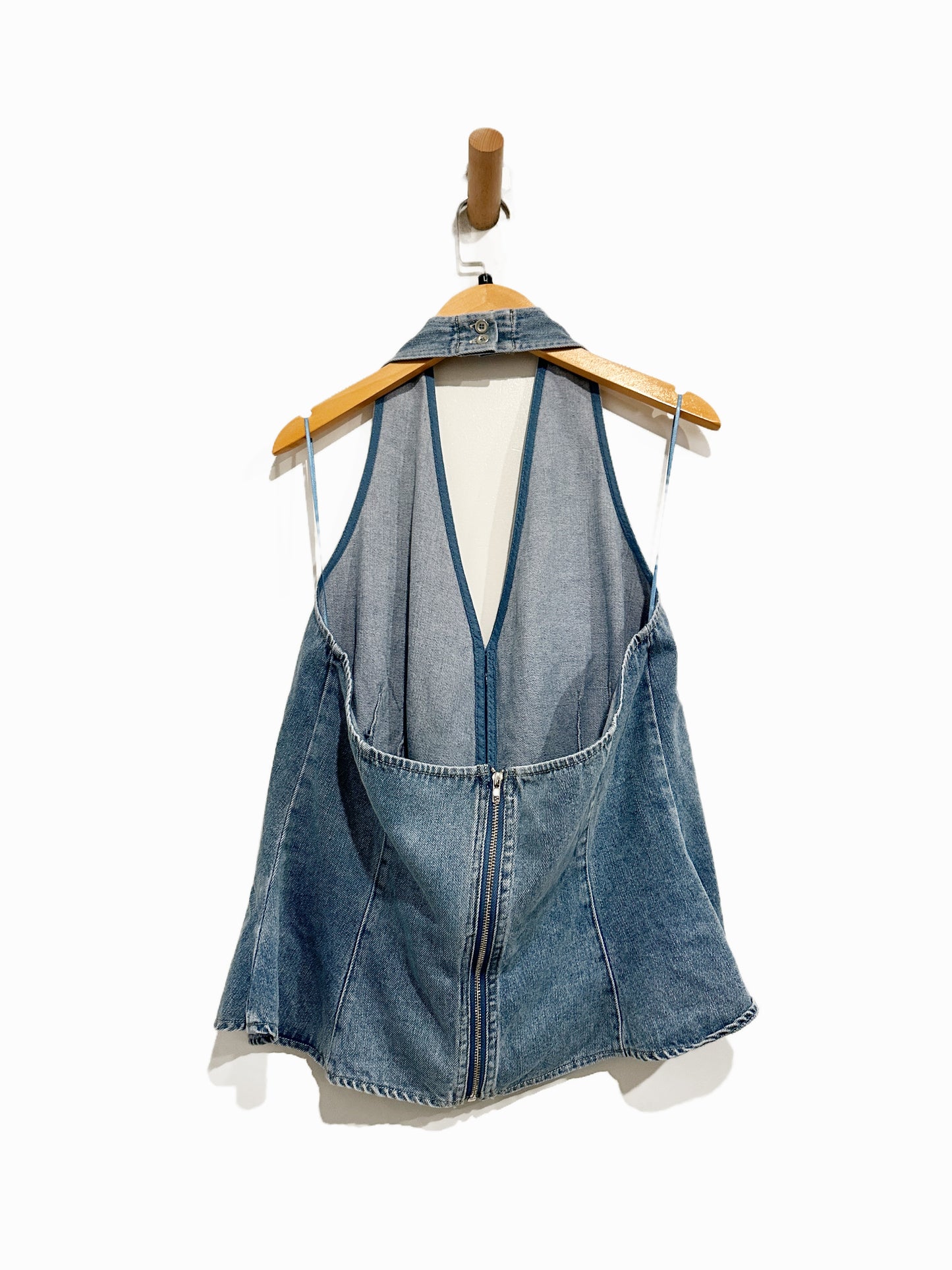 Vici Rustic Solstice Halter Neck Front Tie Denim Top - Large