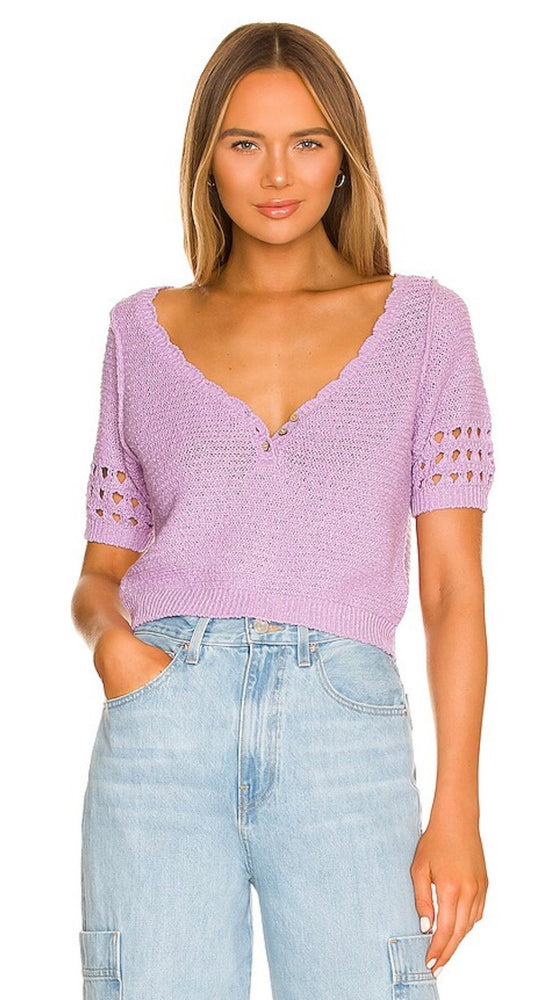 Free People Bree Purple Scallop SS Sweater - XS