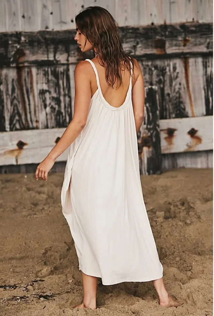 Free People Beach NWT Twist Back Cream Midi Dress - XS