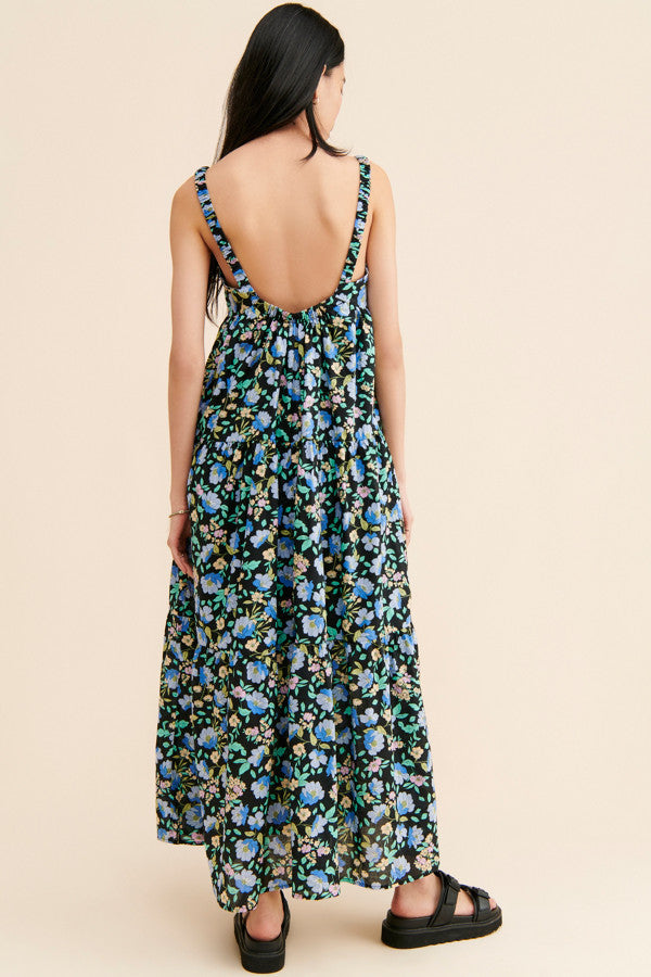 Moon River Black Floral Maxi Dress - XS