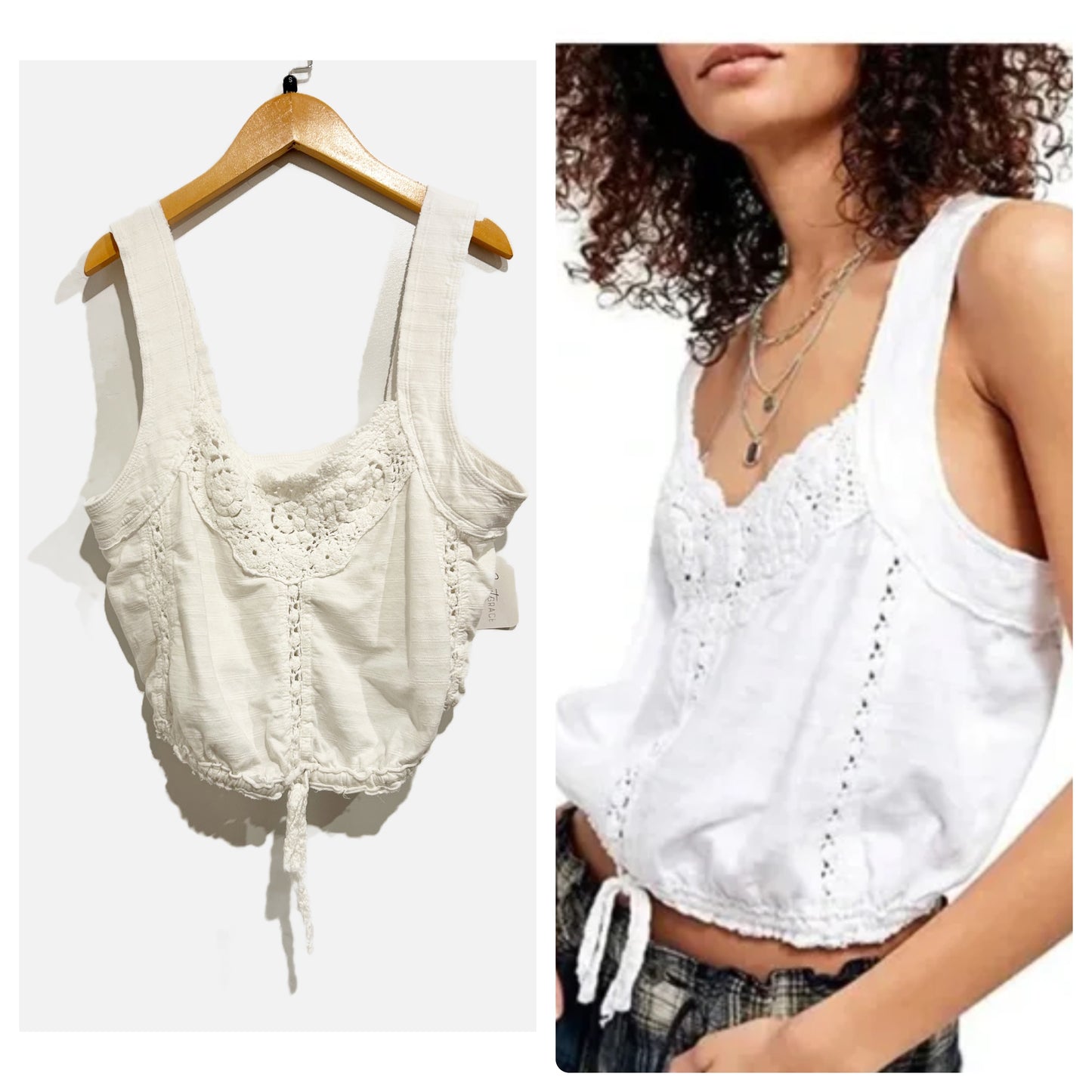 Free People White Crochet Detail Tank - Small