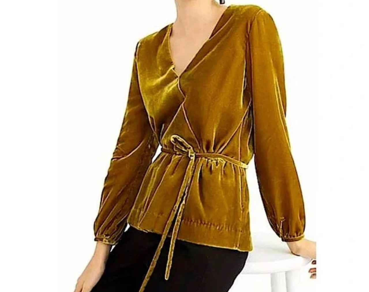 J.Crew Mustard Yellow Velvet Faux Wrap Top - 4