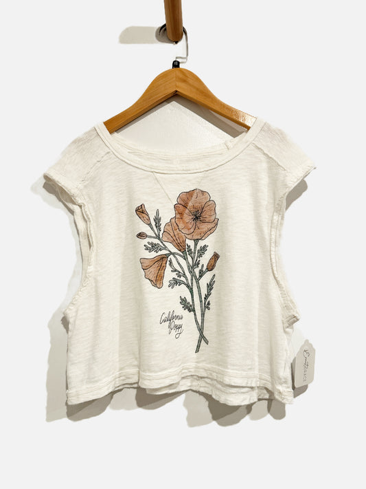 American Eagle White Poppy Graphic Tank - XS
