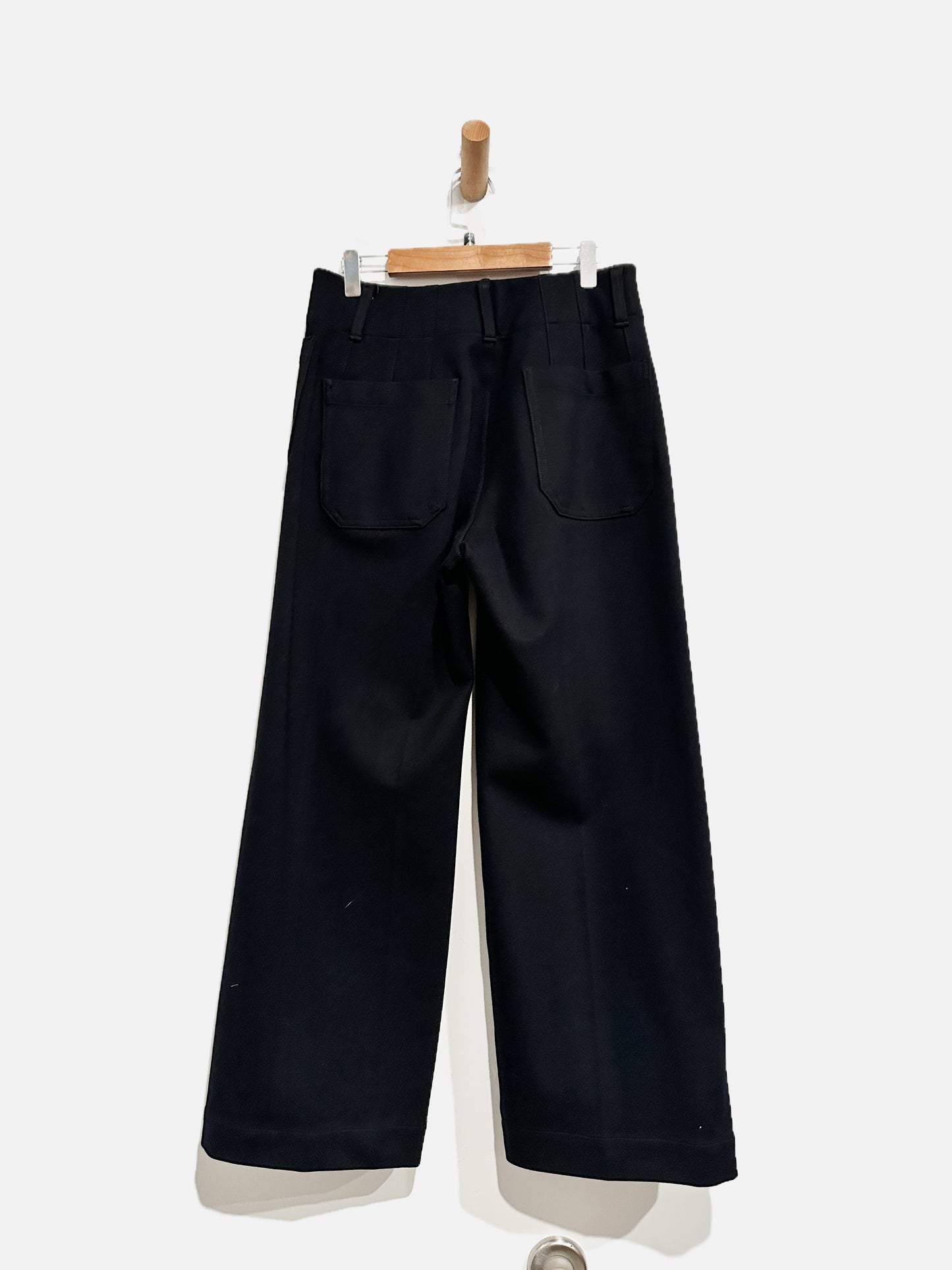 Anthropologie Maeve Colette Knit High-Rise Wide-Leg Cropped Pants in Black Onyx - 28