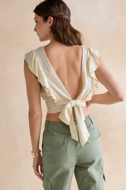 Blue Rain Cream Linen Blend Crop - Medium