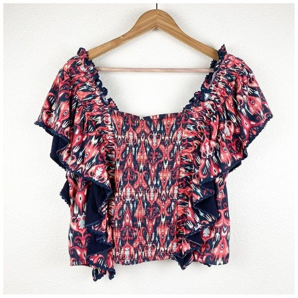 Anthropologie Let Me Be Smocked Cop Top Size Large