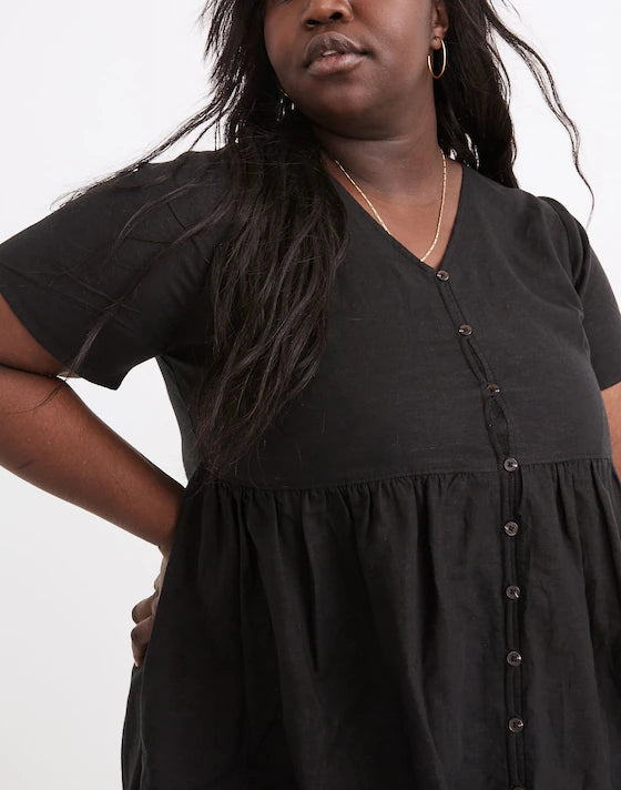 Madewell Black Linen Button Front Dress - Large