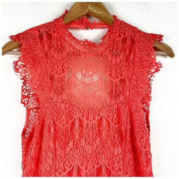 Free People NWT Daydream Lace Mini Dress in Coral Size Small