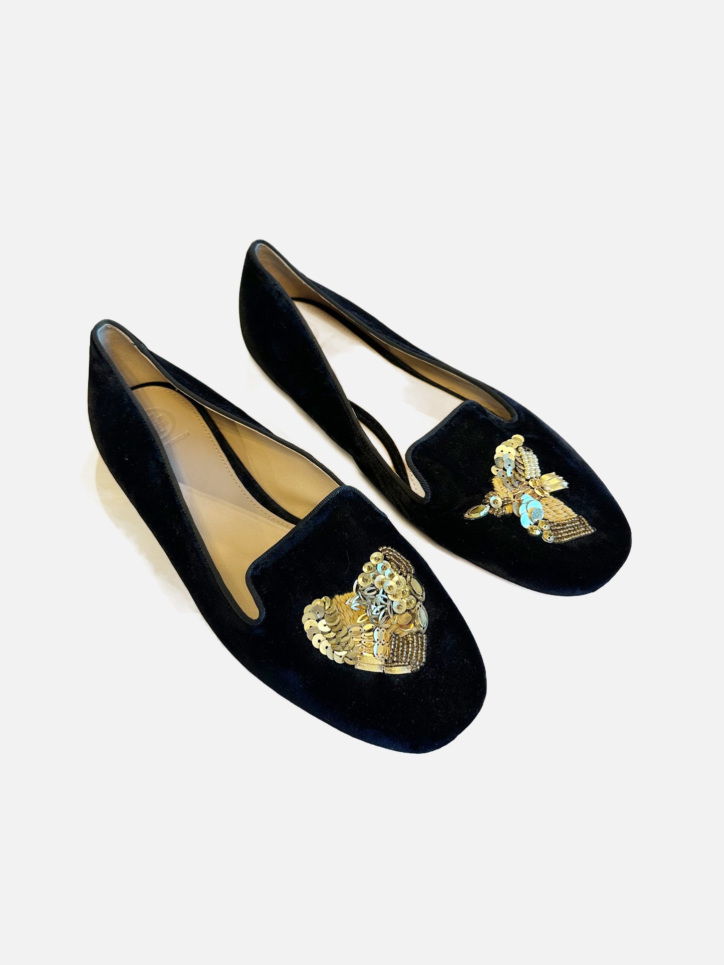 Tory Burch Black Velvet Sequin Flats - 11